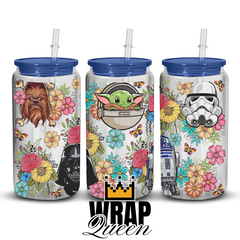 Star Wars Floral UV DTF 16oz Glass Cup Wrap