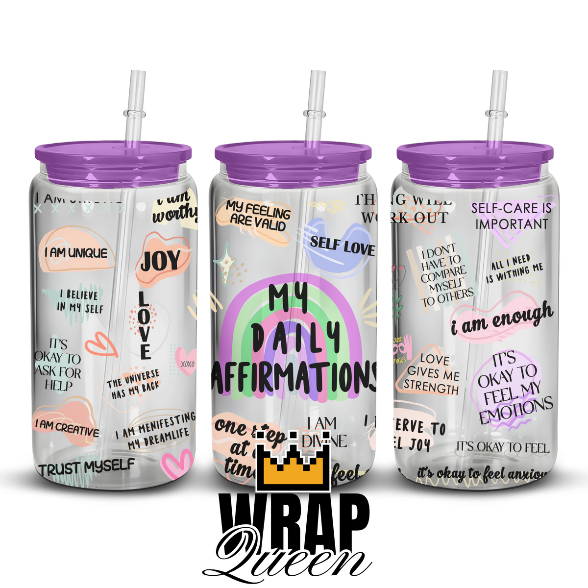 My Daily Affirmations UV DTF 16oz Glass Cup Wrap