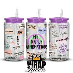 My Daily Affirmations UV DTF 16oz Glass Cup Wrap