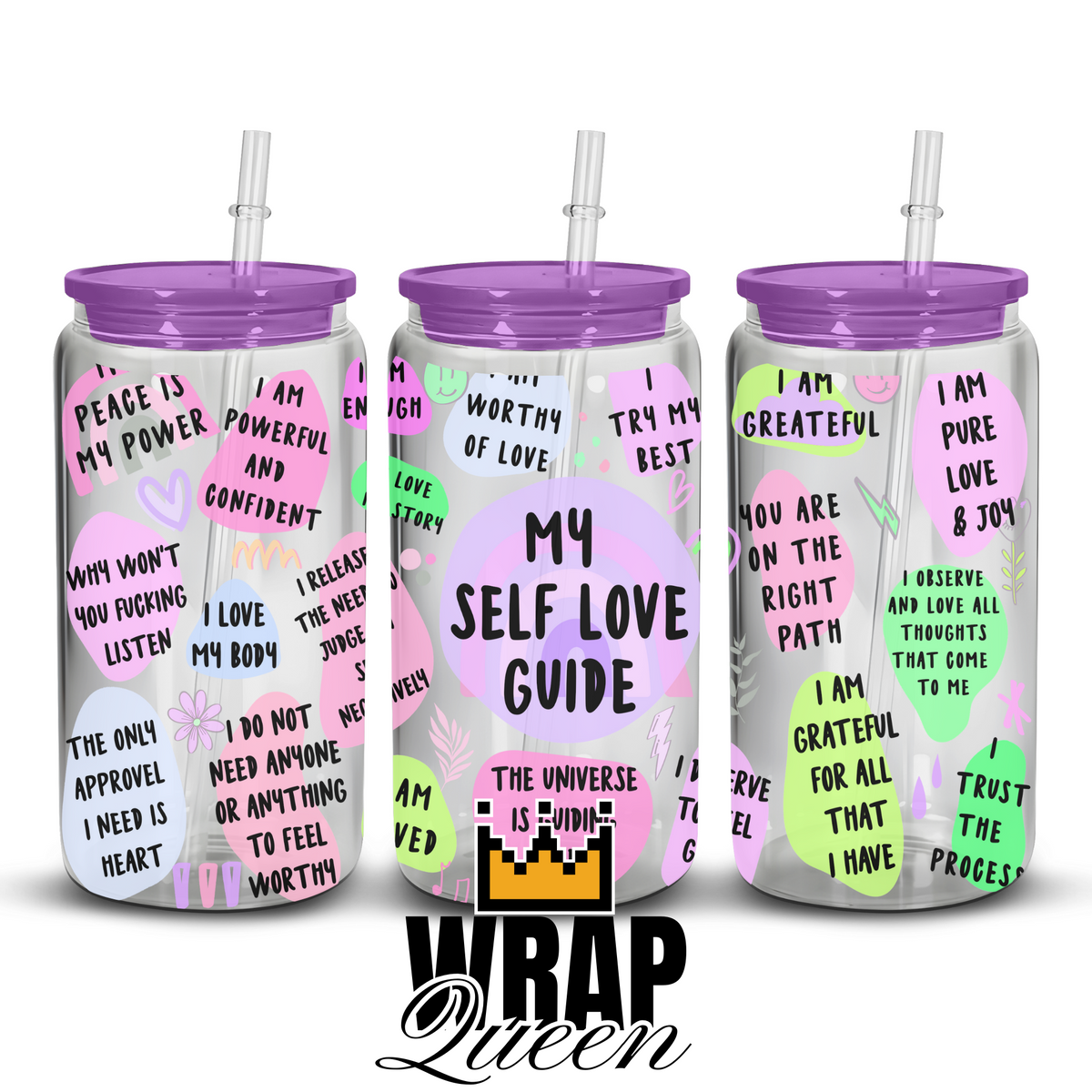 My Self Love Guide UV DTF 16oz Glass Cup Wrap