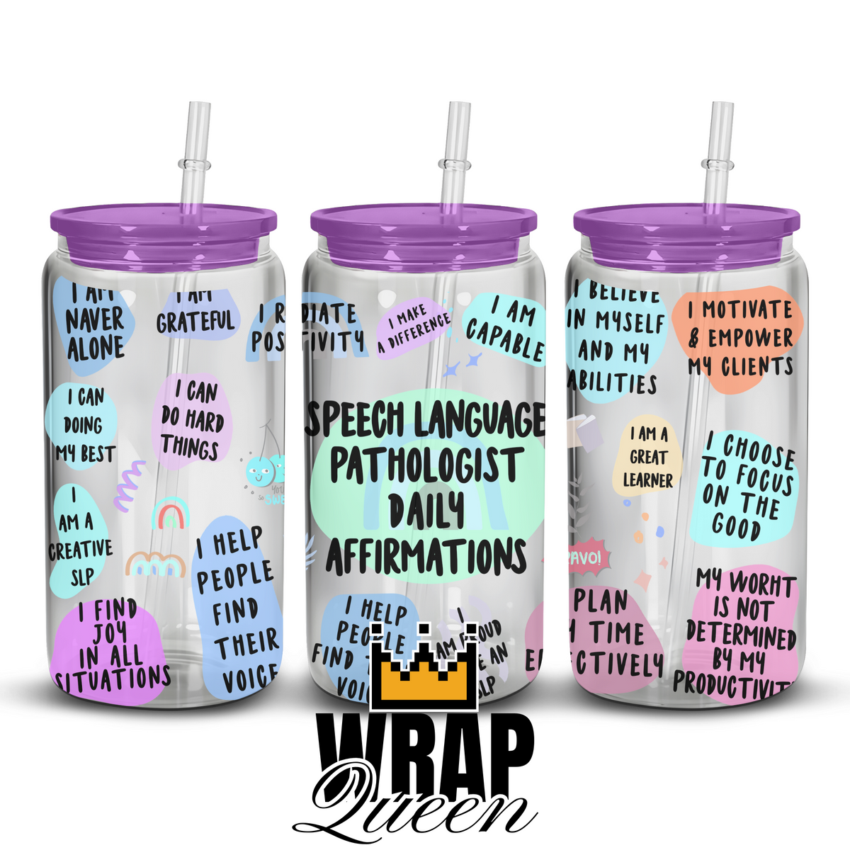 Speech Language Pathologist Daily Affirmations UV DTF 16oz Glass Cup Wrap