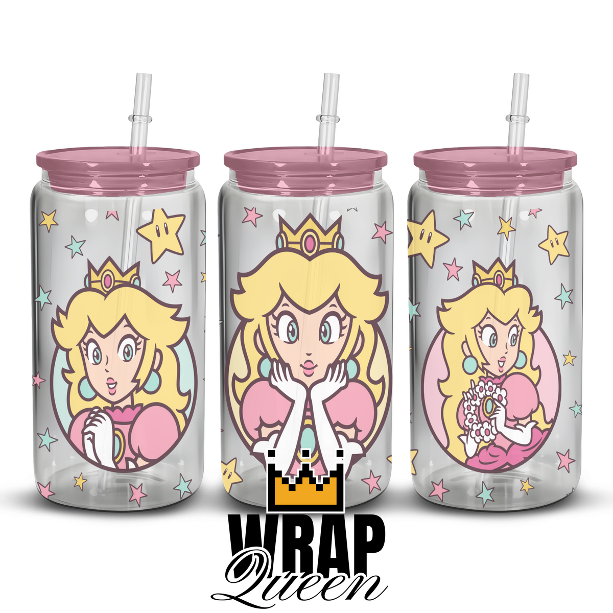 Plumber Girlfriend Peach Princess UV DTF 16oz Glass Cup Wrap