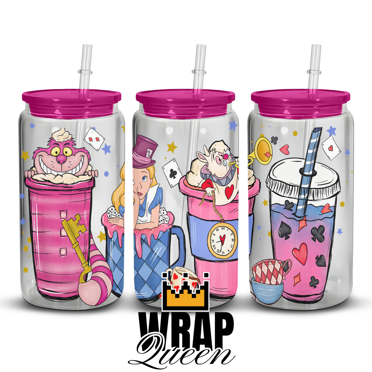 Alice Cartoon Film Cups UV DTF 16oz Glass Cup Wrap