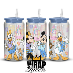 Mouse and Friends Castle UV DTF 16oz Glass Cup Wrap