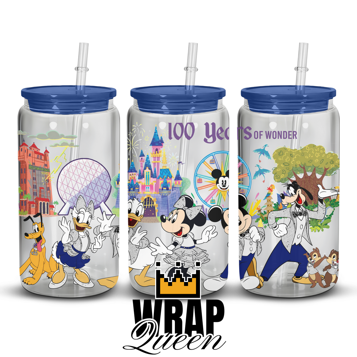 100 years of wonder Mouse UV DTF 16oz Glass Cup Wrap