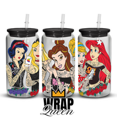 Tattoo Princesses 5 UV DTF 16oz Glass Cup Wrap