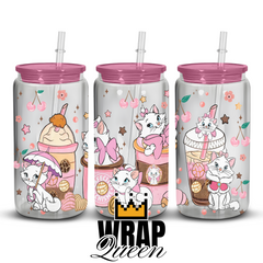 Cat Cups Cartoon Film UV DTF 16oz Glass Cup Wrap