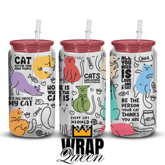 Cat Affirmations UV DTF 16oz Glass Cup Wrap