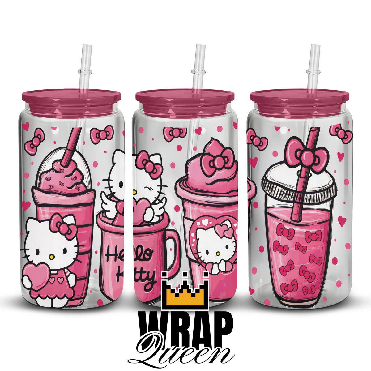 Kitty Cups Cartoon UV DTF 16oz Glass Cup Wrap