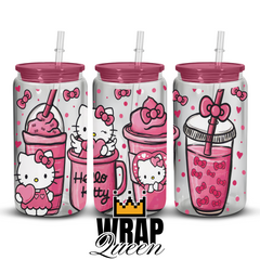 Kitty Cups Cartoon UV DTF 16oz Glass Cup Wrap