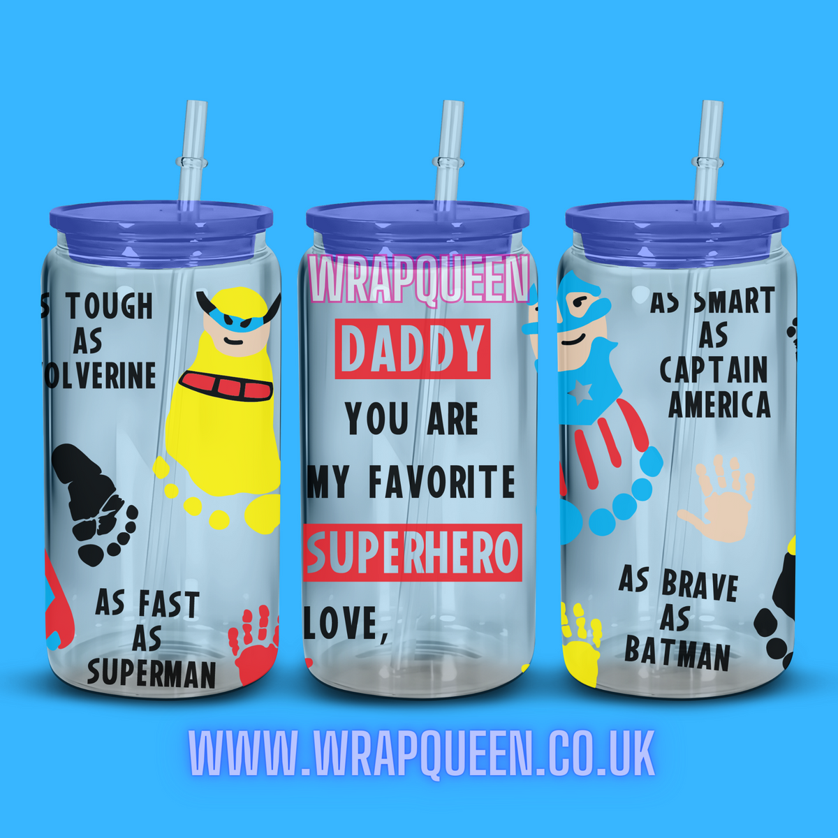 DAD- super hero- UVDTF 16oz Glass Cup Wrap