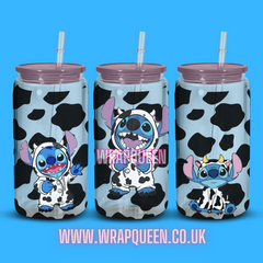 Experiment 626 Cow Print UV DTF 16oz Glass Cup Wrap