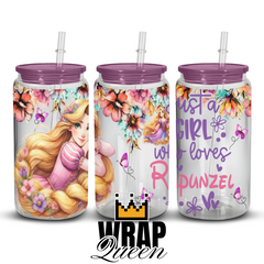 Just a girl who loves Rapunzel UV DTF 16oz Glass Cup Wrap