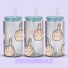 Middle Finger UV DTF 16oz Glass Cup Wrap