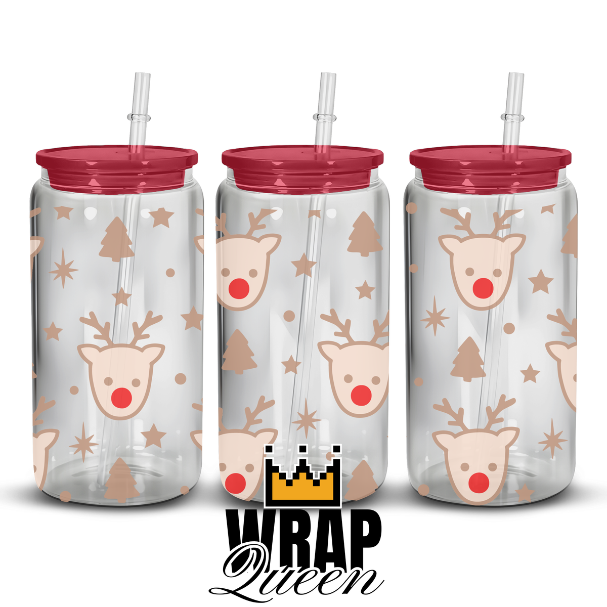 Reindeer UV DTF 16oz Glass Cup Wrap