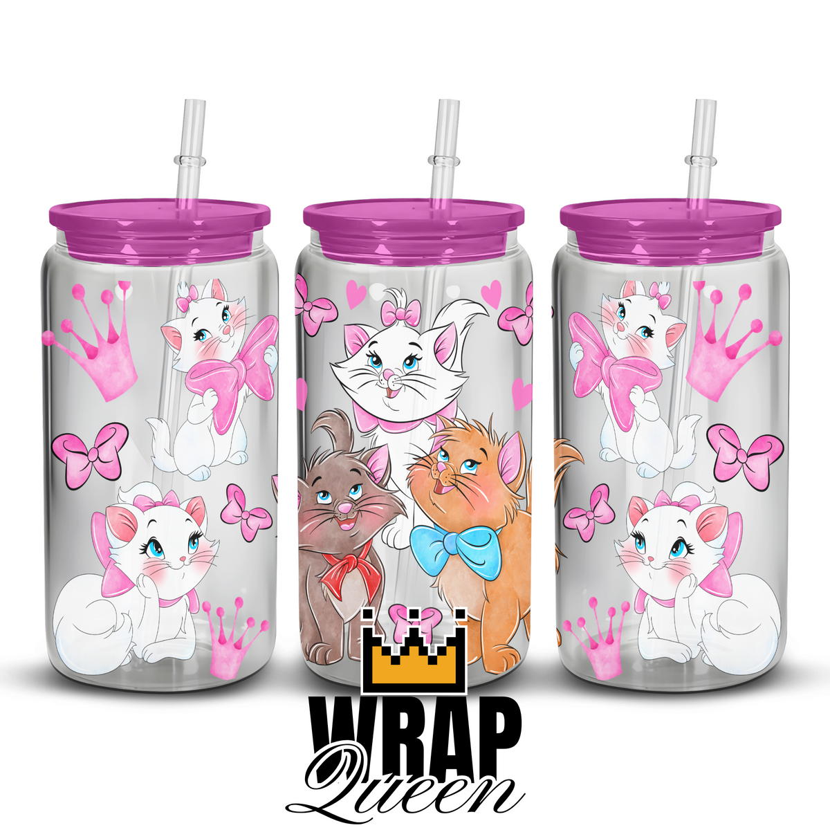 Marie Cat and friends Cartoon Film UV DTF 16oz Glass Cup Wrap