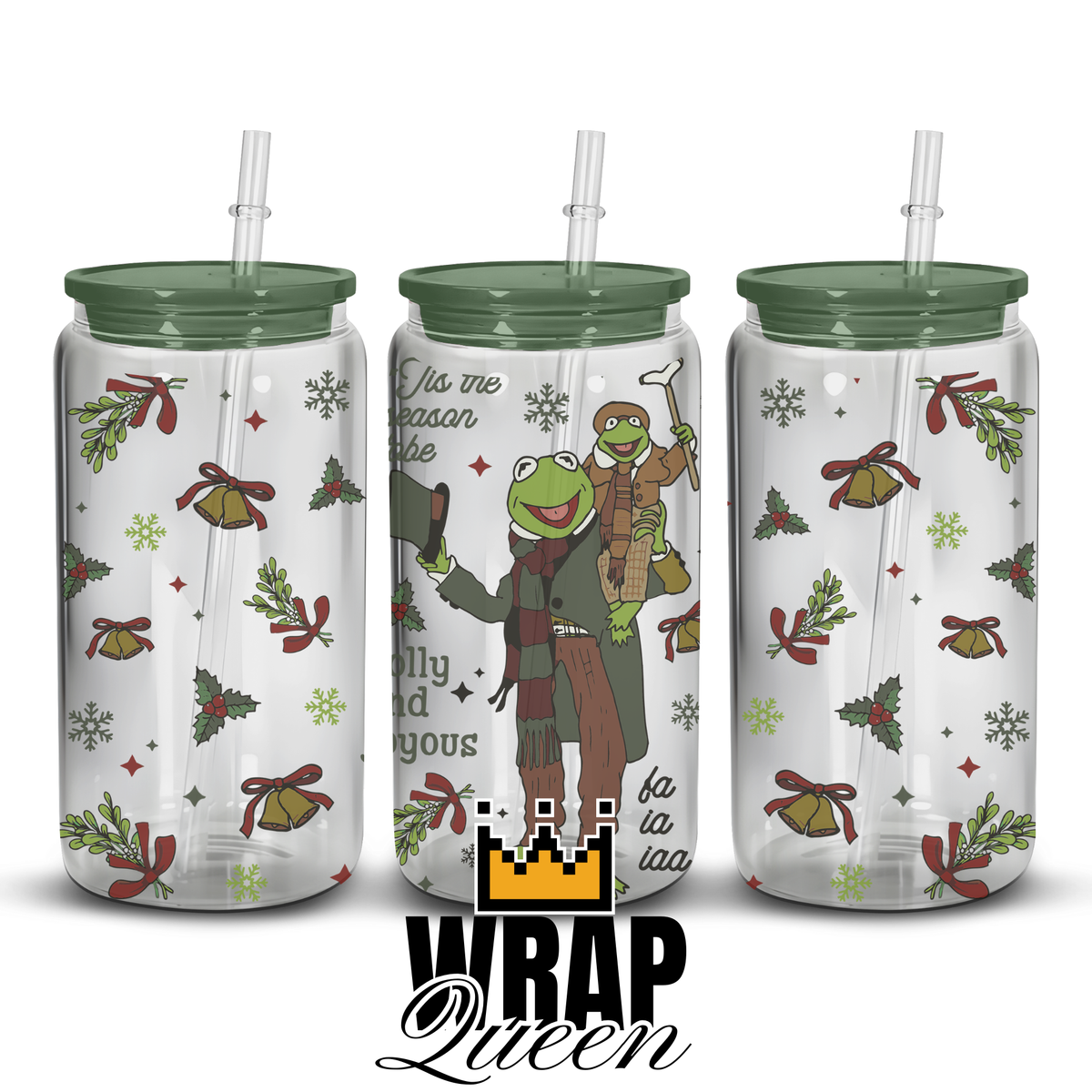 Christmas Frog UV DTF 16oz Glass Cup Wrap