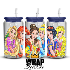 Princesses6 UV DTF 16oz Glass Cup Wrap