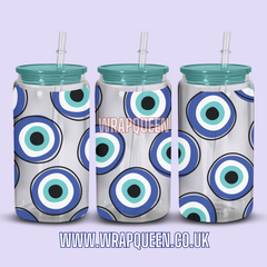 Evil Eye 3 UV DTF 16oz Glass Cup Wrap