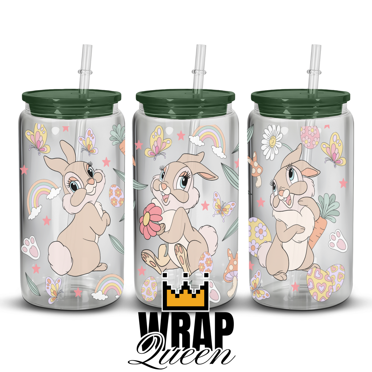 Deers Friend Rabbit UV DTF 16oz Glass Cup Wrap