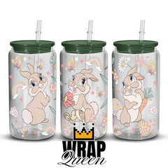 Deers Friend Rabbit UV DTF 16oz Glass Cup Wrap