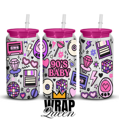 90s Baby UV DTF 16oz Glass Cup Wrap