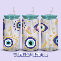 Evil Eye 2 UV DTF 16oz Glass Cup Wrap