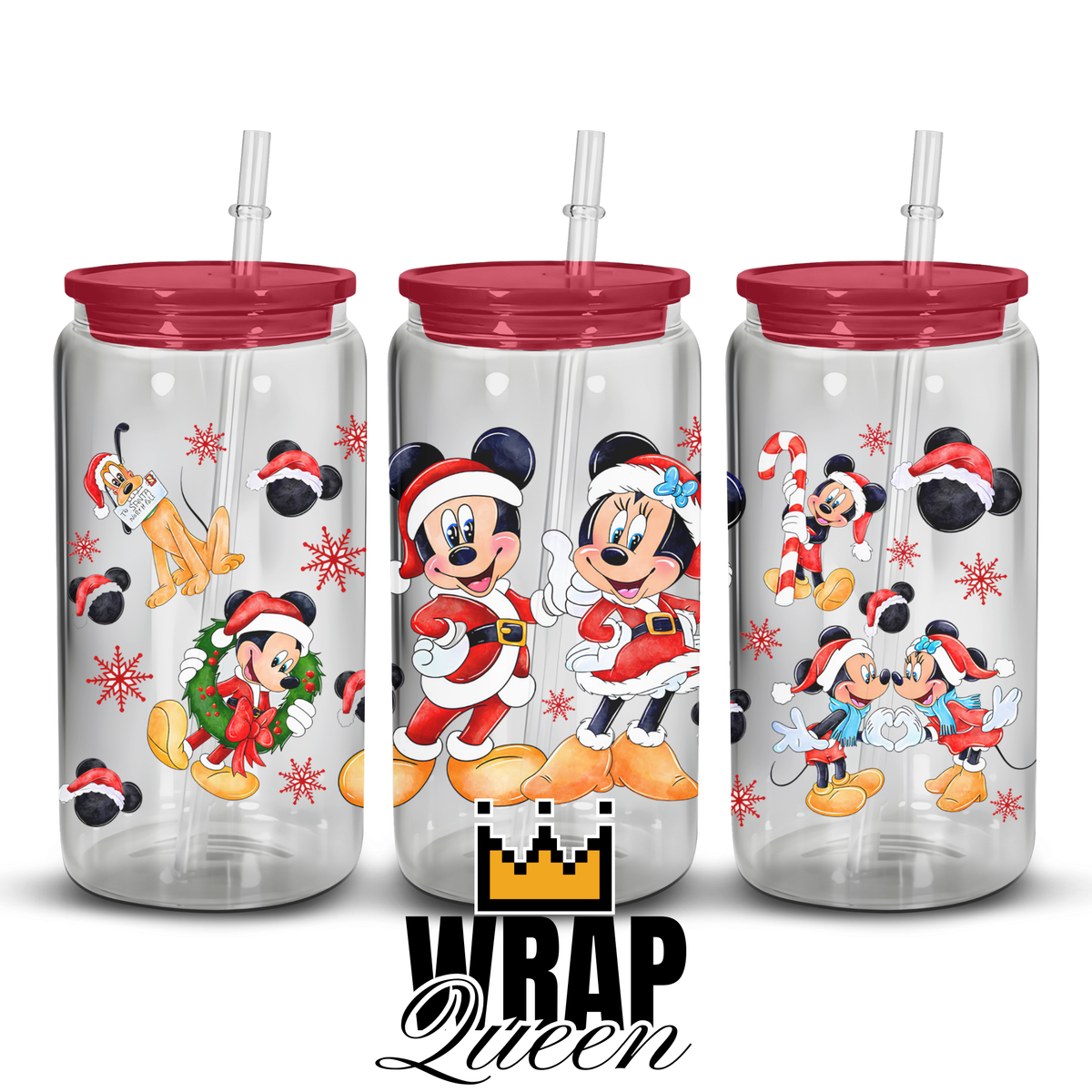 Mouse Christmas UV DTF 16oz Glass Cup Wrap