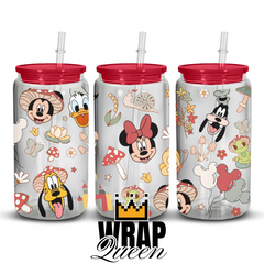 Mouse and friends mushroom UV DTF 16oz Glass Cup Wrap