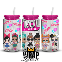 LOL Doll UV DTF 16oz Glass Cup Wrap