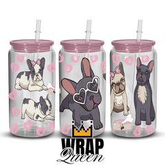 Frenchie Dog UV DTF 16oz Glass Cup Wrap