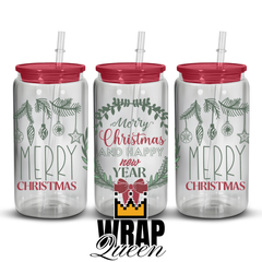 Merry Christmas and happy new year UV DTF 16oz Glass Cup Wrap