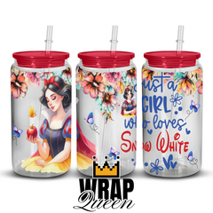 Just a girl who loves Snow White UV DTF 16oz Glass Cup Wrap