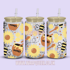 Honey Bee UV DTF 16oz Glass Cup Wrap