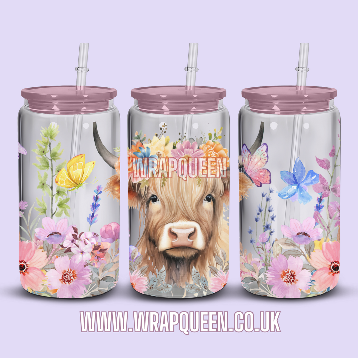 Highland Cow Animal UV DTF 16oz Glass Cup Wrap
