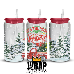 The most wonderful time of the year 2 UV DTF 16oz Glass Cup Wrap