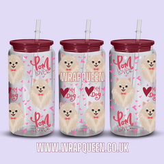 Dog Pom Lover UV DTF 16oz Glass Cup Wrap