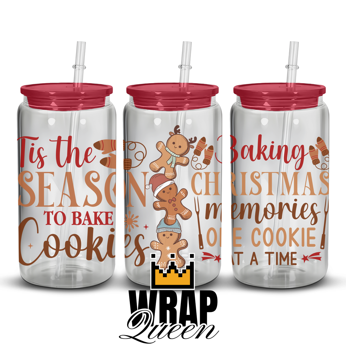 Tis the season to bake cookies UV DTF 16oz Glass Cup Wrap