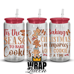 Tis the season to bake cookies UV DTF 16oz Glass Cup Wrap