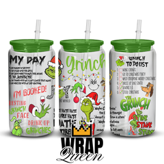 Grinch MY DAY Movies Films UV DTF 16oz Glass Cup Wrap