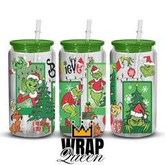 Grinch Believe 2 Christmas Movies Films UV DTF 16oz Glass Cup Wrap