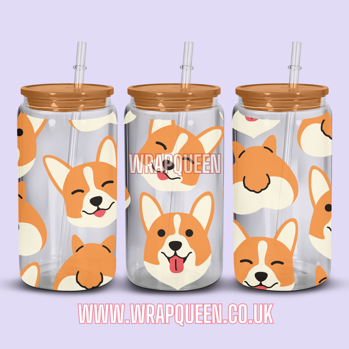 Corgi Cheeky Cute Dog UV DTF 16oz Glass Cup Wrap