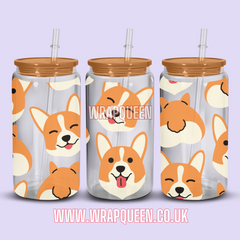 Corgi Cheeky Cute Dog UV DTF 16oz Glass Cup Wrap