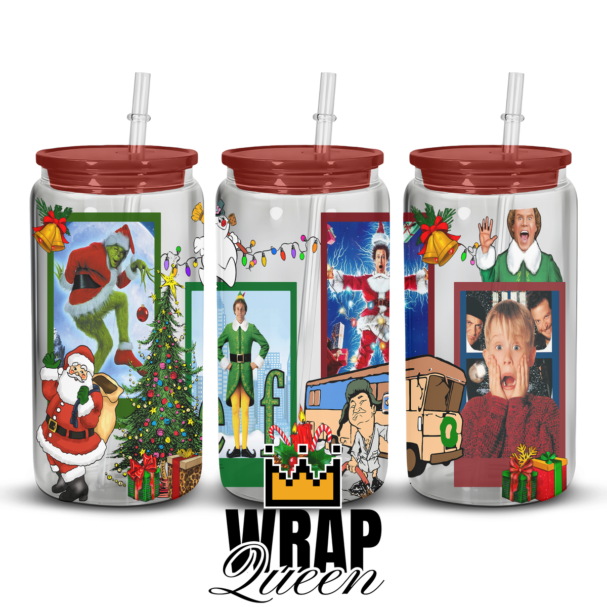 Famous Christmas Movies Films UV DTF 16oz Glass Cup Wrap