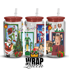 Famous Christmas Movies Films UV DTF 16oz Glass Cup Wrap