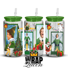 Elf Christmas Movies Films UV DTF 16oz Glass Cup Wrap