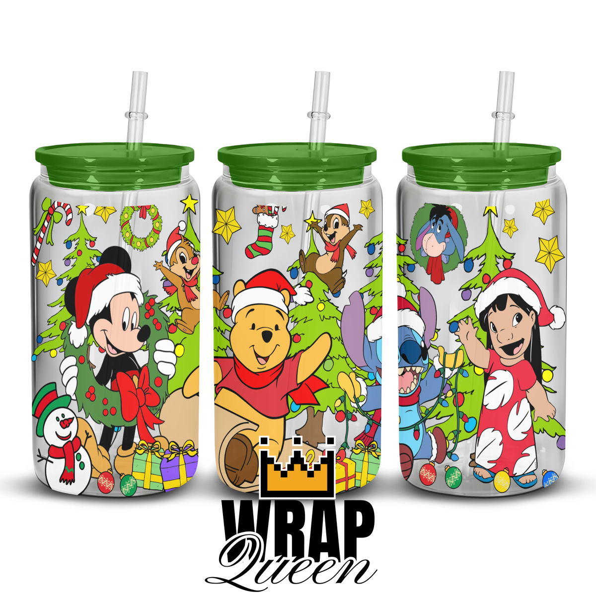 Experiment 626 and friends Bear Mouse Christmas UV DTF 16oz Glass Cup Wrap