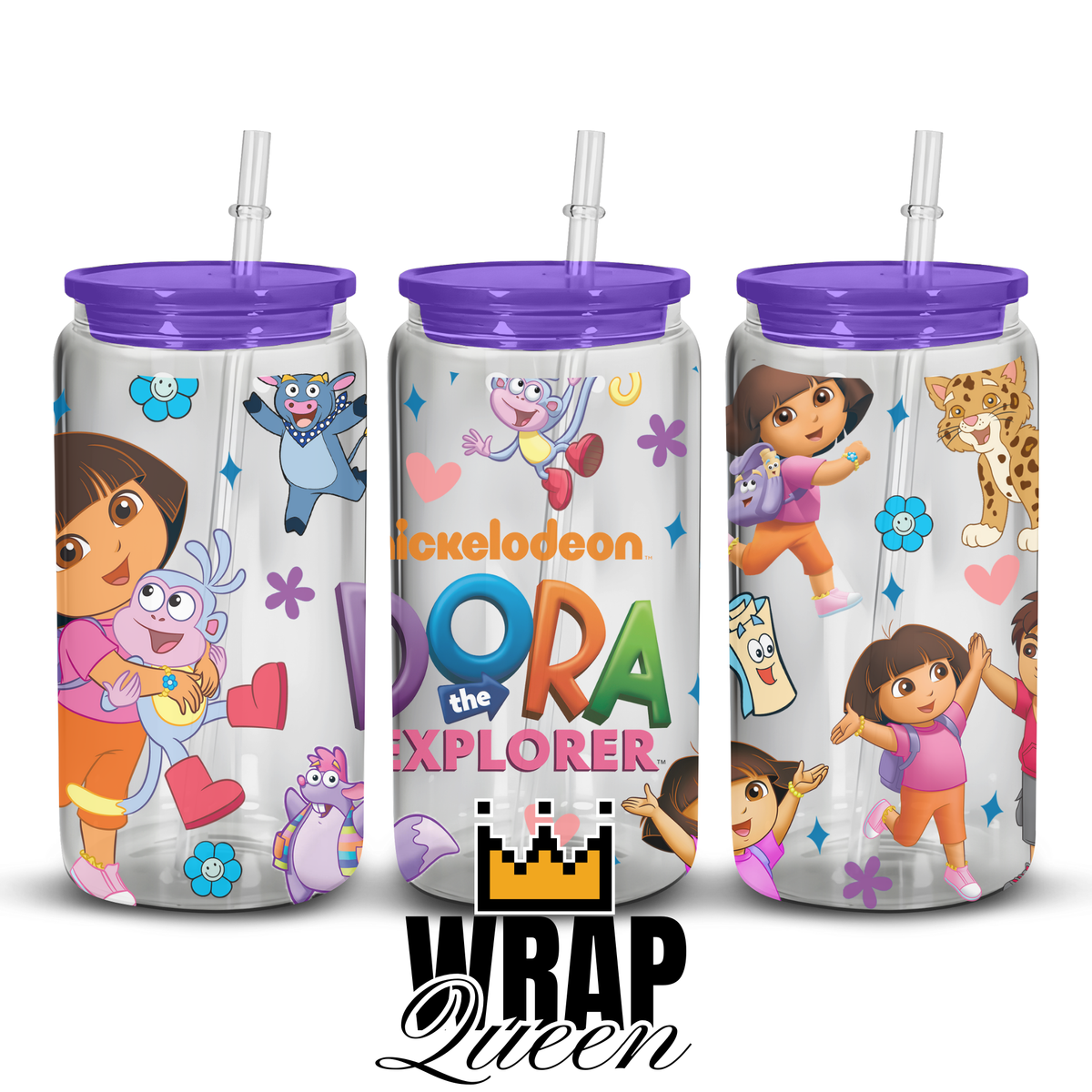 Dora the explorer UV DTF 16oz Glass Cup Wrap