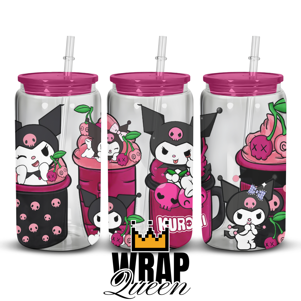 Kuromi UV DTF 16oz Glass Cup Wrap