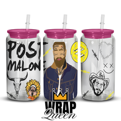 Post Malone UV DTF 16oz Glass Cup Wrap